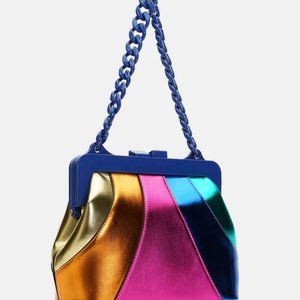 Valmiera Rainbow Striped Faux Leather Crossbody Bag